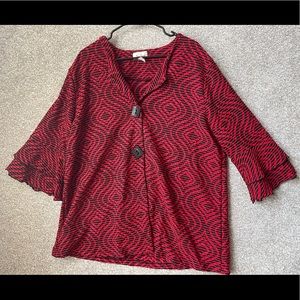 New Seven Karat Red Ruffle Hem Button Blazer 2XL